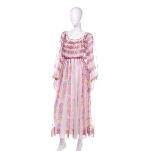 vintage 1970s chiffon pansy print dress Vintage Size 10 fits smaller